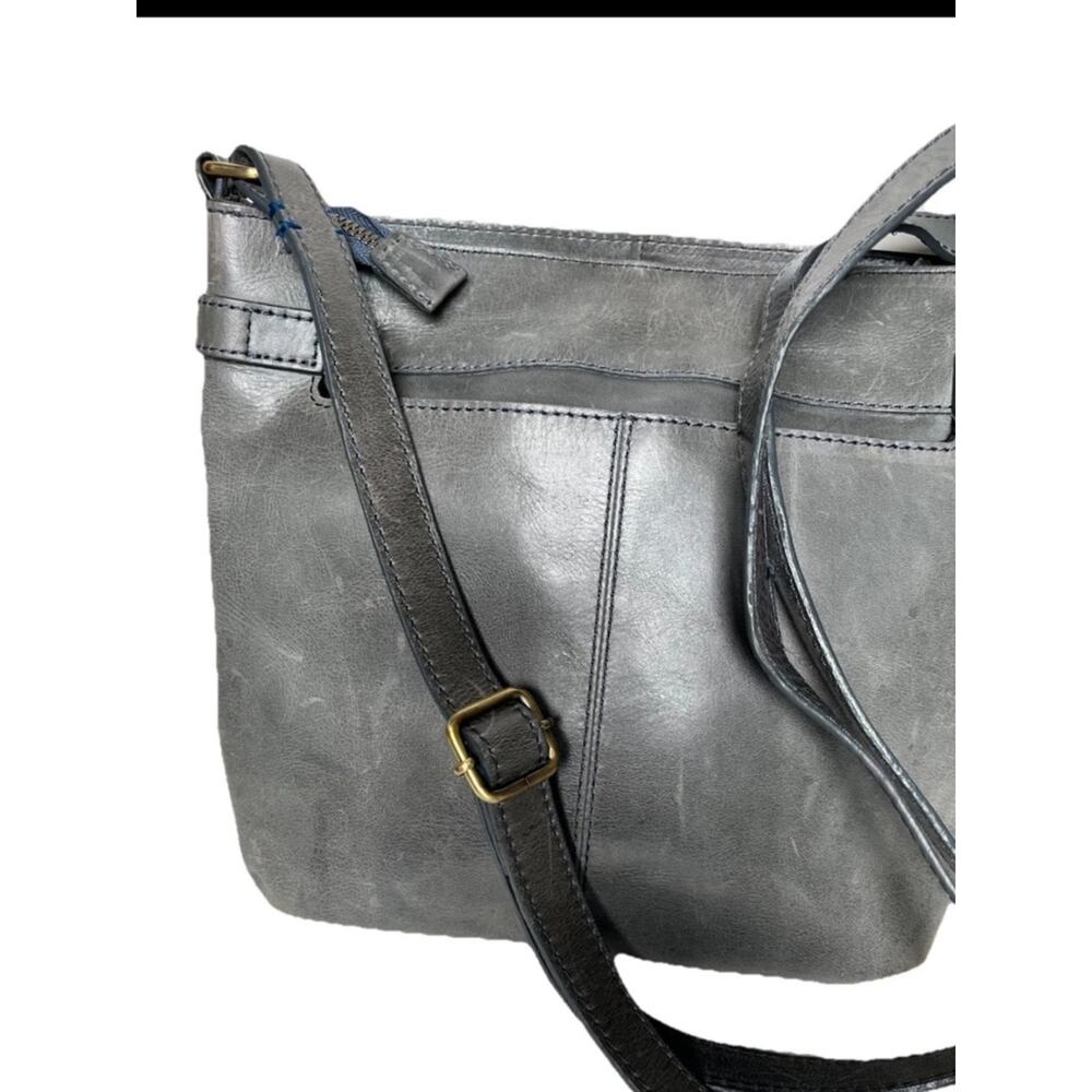 Born grey leather crossbody handbag front back and inside pockets - Picture 3 of 10
